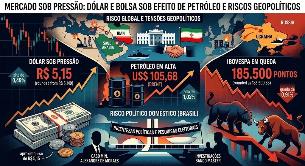 Dólar sobe e fecha perto de R$ 5,15 com aversão a risco
