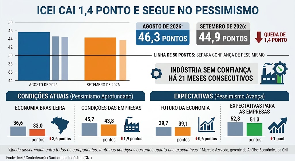Confiança da indústria recua e mantém 21 meses de pessimismo