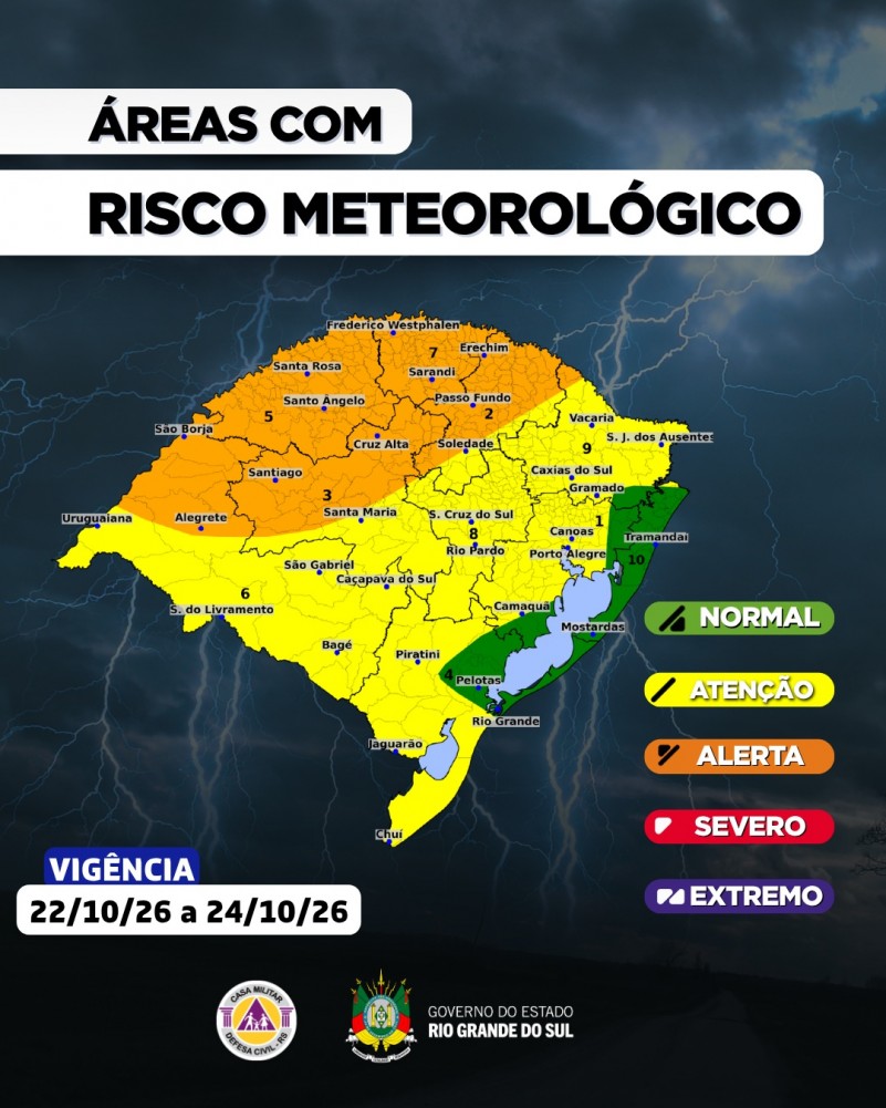 Tempestades com queda de granizo e rajadas de vento atingem o Rio Grande do Sul entre quinta-feira (22) e sábado (24)