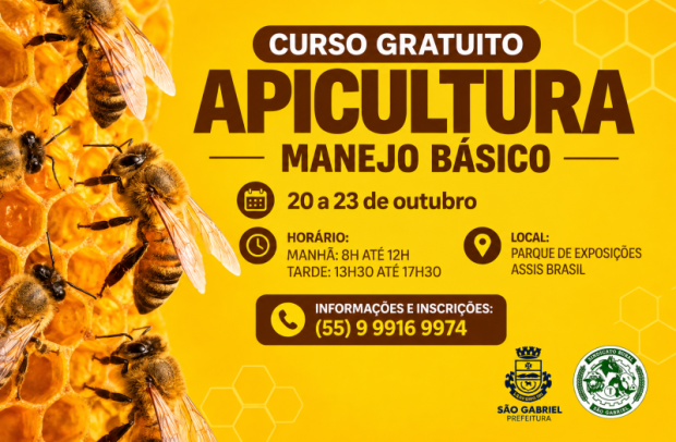 Prefeitura de São Gabriel abre inscrições para cursos gratuitos de apicultura e implantação de pomares